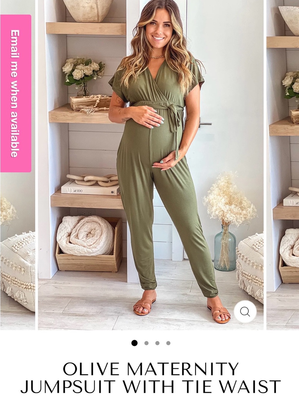 Olive Wrap-Front Maternity Jumpsuit with Tie Waist